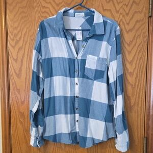 Maurices Teal and White Checkered Shirt